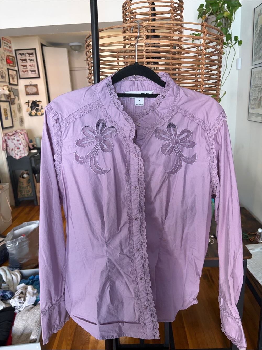 Lilac Floral Embroidered Button-Front Blouse - Women
